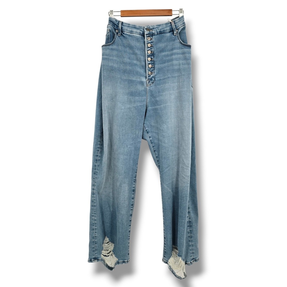 Good American Good Legs‎ Straight High Rise Button Fly Distressed Jeans Blue 30